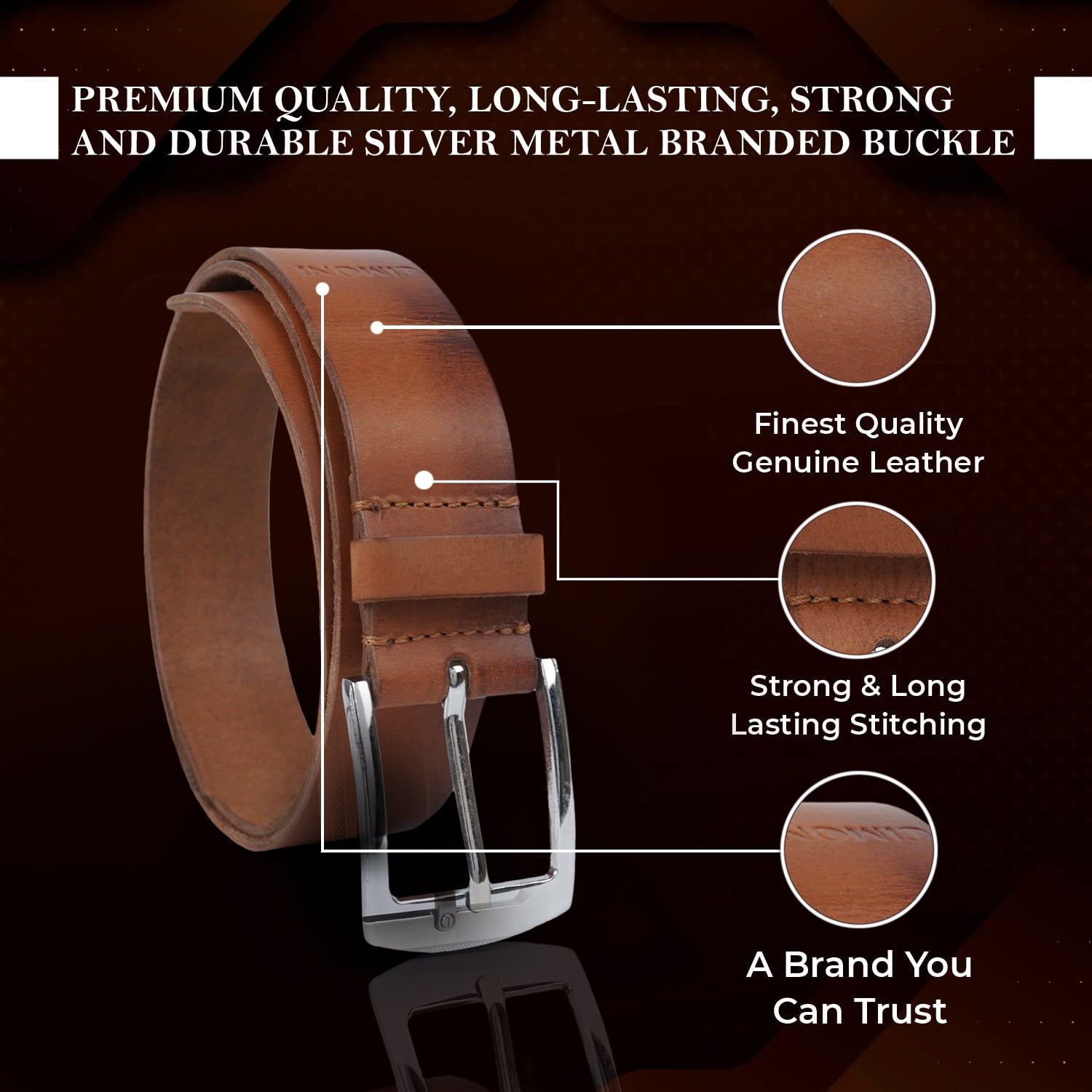 CIMONI Genuine Leather Classic Slim Design Casual Formal Dailyuse Belt For Men ( 1 Year Gurantee)
