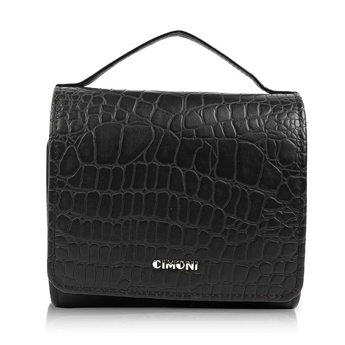 CIMONI Genuine Leather Classic Makeup Pouch Jewelry Cosmetic Organizer Travel Organiser Toiletry Bag Carry Case Portable Cube Purse Pouch for Women