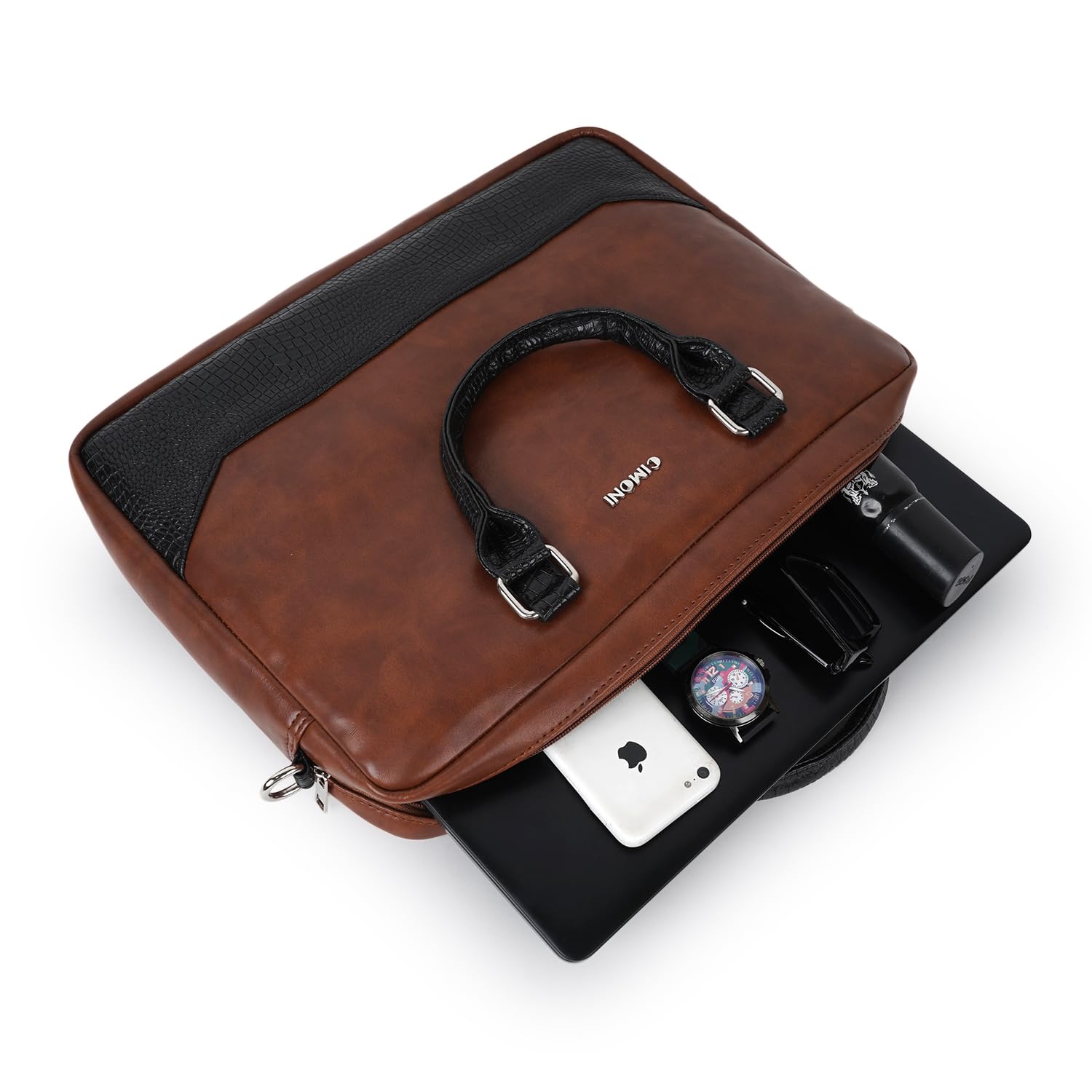 CIMONI Vegan Leather Bag Stylish Trendy Office Briefcase Laptop Bag College Crossbody Daytrip School Handheld Business Messenger Bag For Men (Color - Tan)