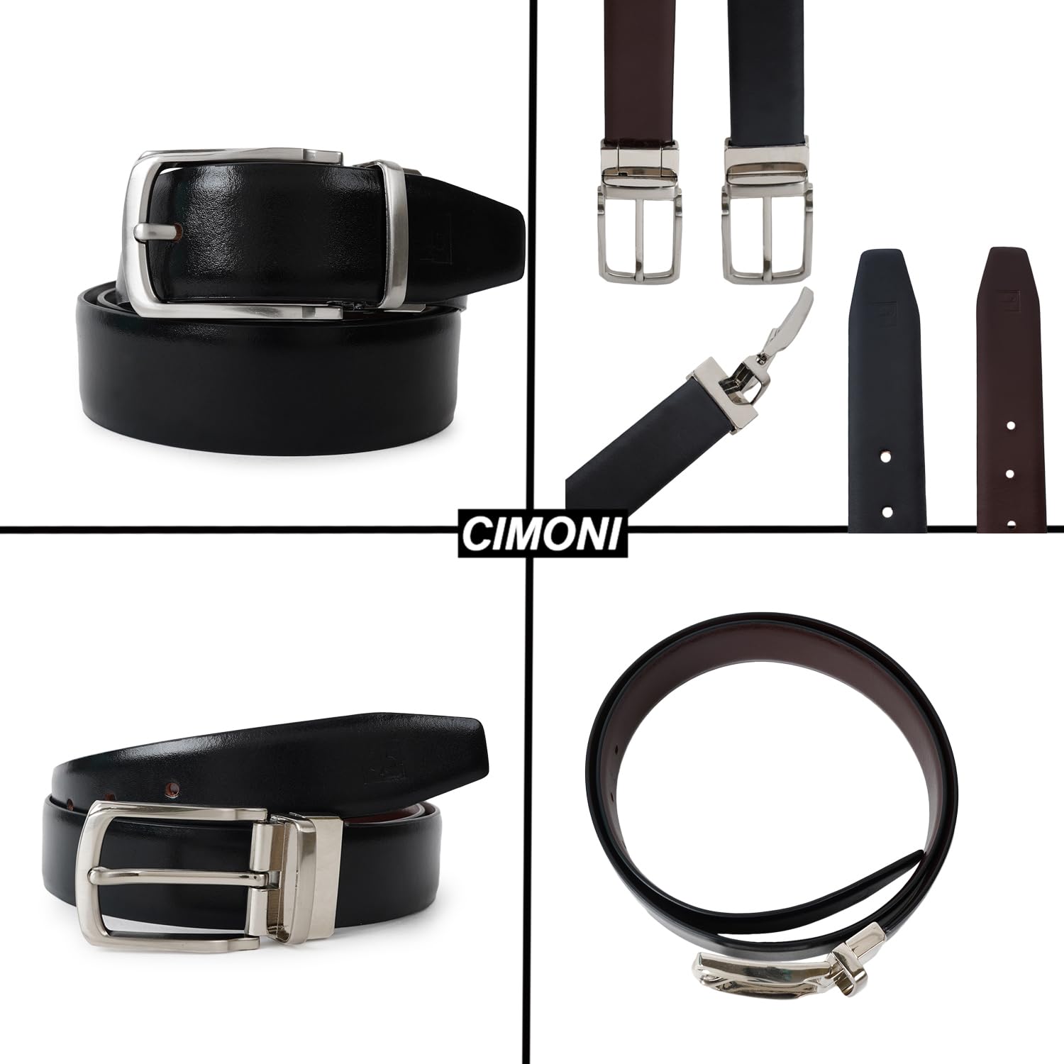 CIMONI Genuine Leather Classic Slim Design Reversible Casual Formal Dailyuse Black Brown Belt For Men (1 Year Gurantee)