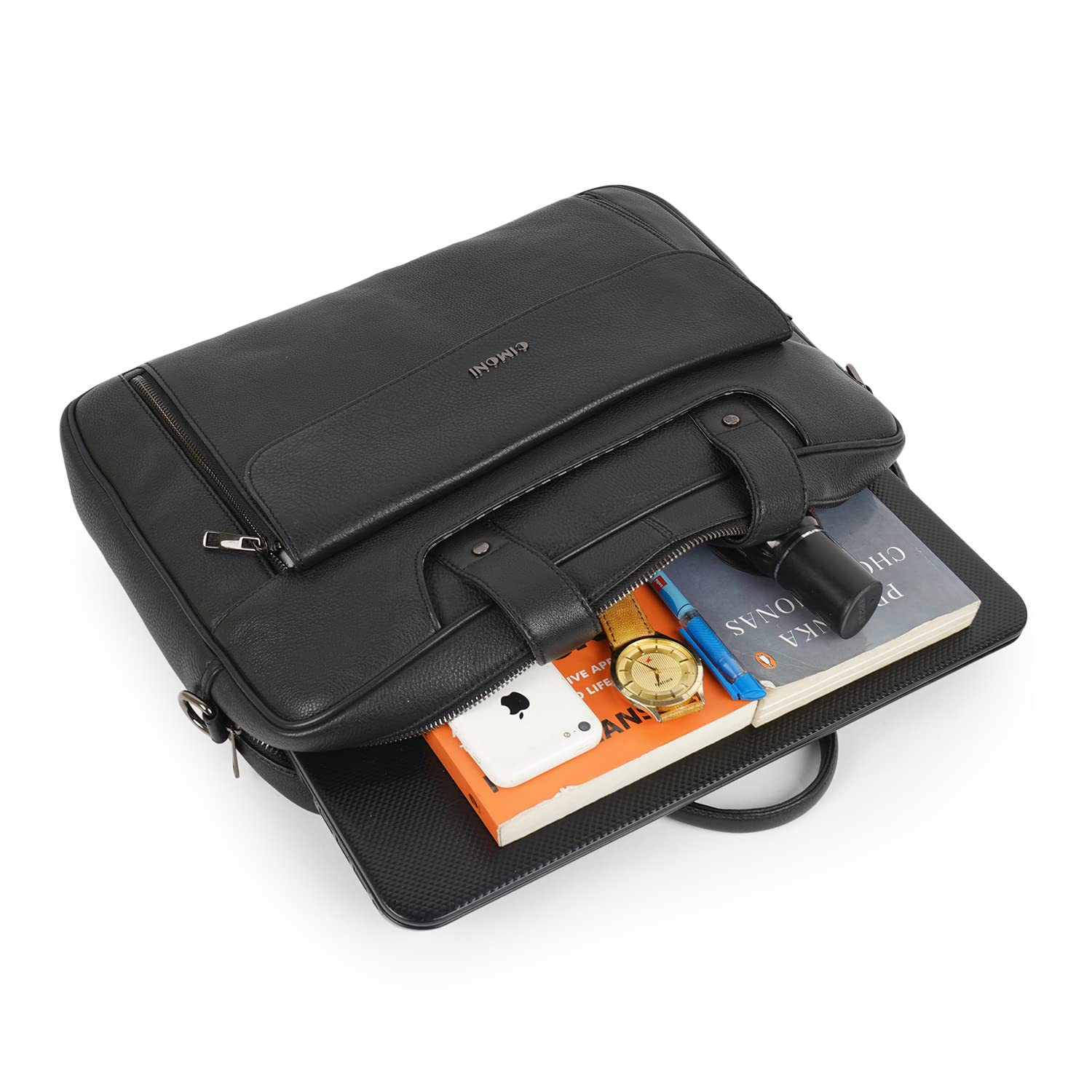 CIMONI® Synthetic Genuine Leather Bag Classic Top Handle Laptop Bag Handheld 15.6 Inch Water Resistant Briefcase Messenger Bag Carrying Handbag (Color - Black)
