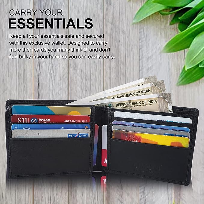 CIMONI Casual Genuine Leather Slim Travel Wallet for Men & Boys [Black]
