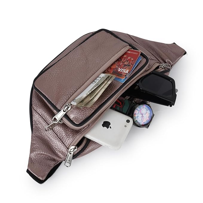 CIMONI® Premium Genuine Leather Waist Bag Travel Handy Hiking Zip Pouch Sport Bag with Adjustable Starps Fanny Bag for Unisex
