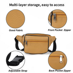 CIMONI Genuine Leather Waist Pack Travel Handy Hiking Zip Pouch Document Money Phone Sport Bag for Unisex