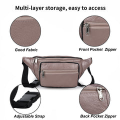 CIMONI Genuine Leather Waist Pack Travel Handy Hiking Zip Pouch Document Money Phone Sport Bag for Unisex