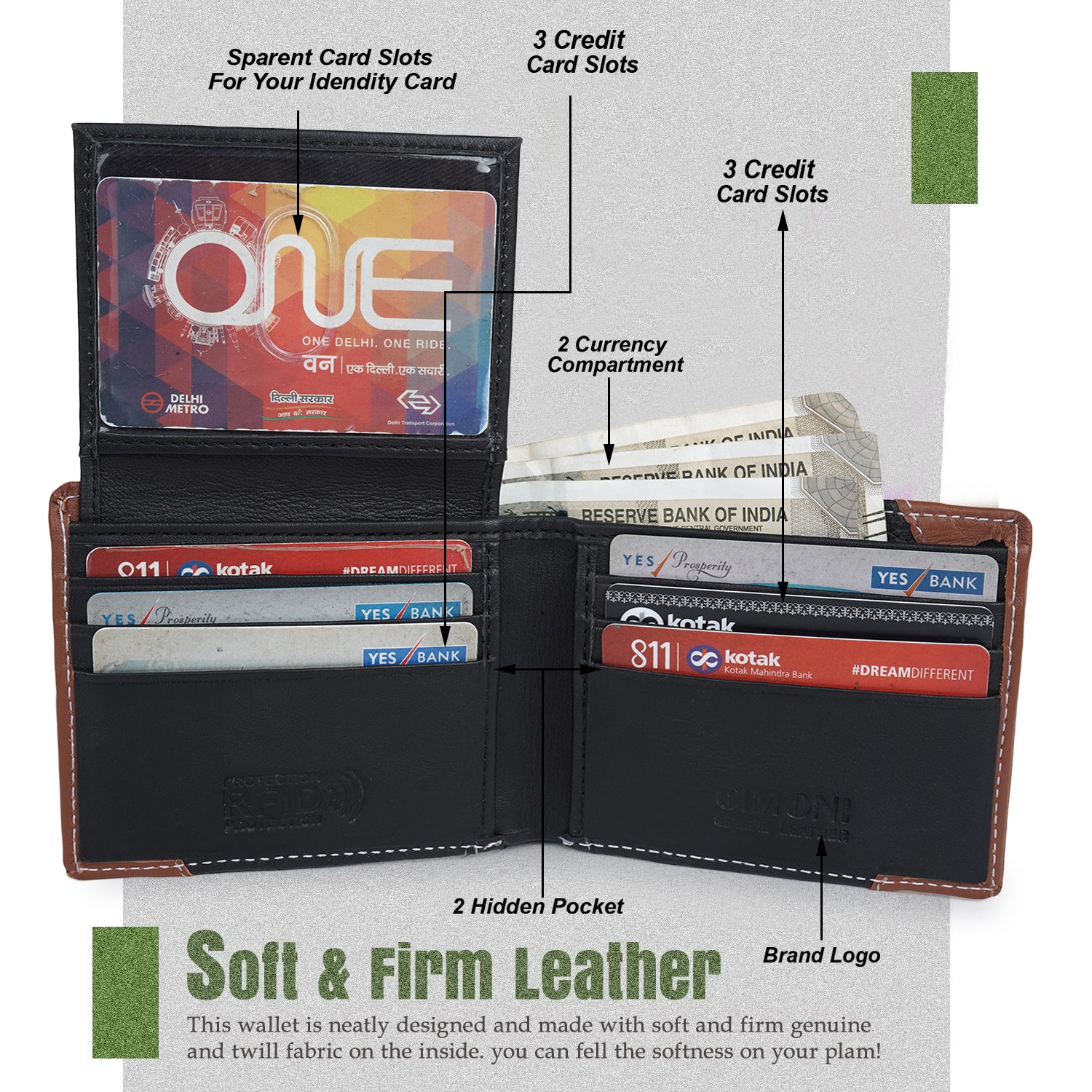 CIMONI Genuine Leather Casual Slim Multi Credit Cards Slot RFID Wallet for Men