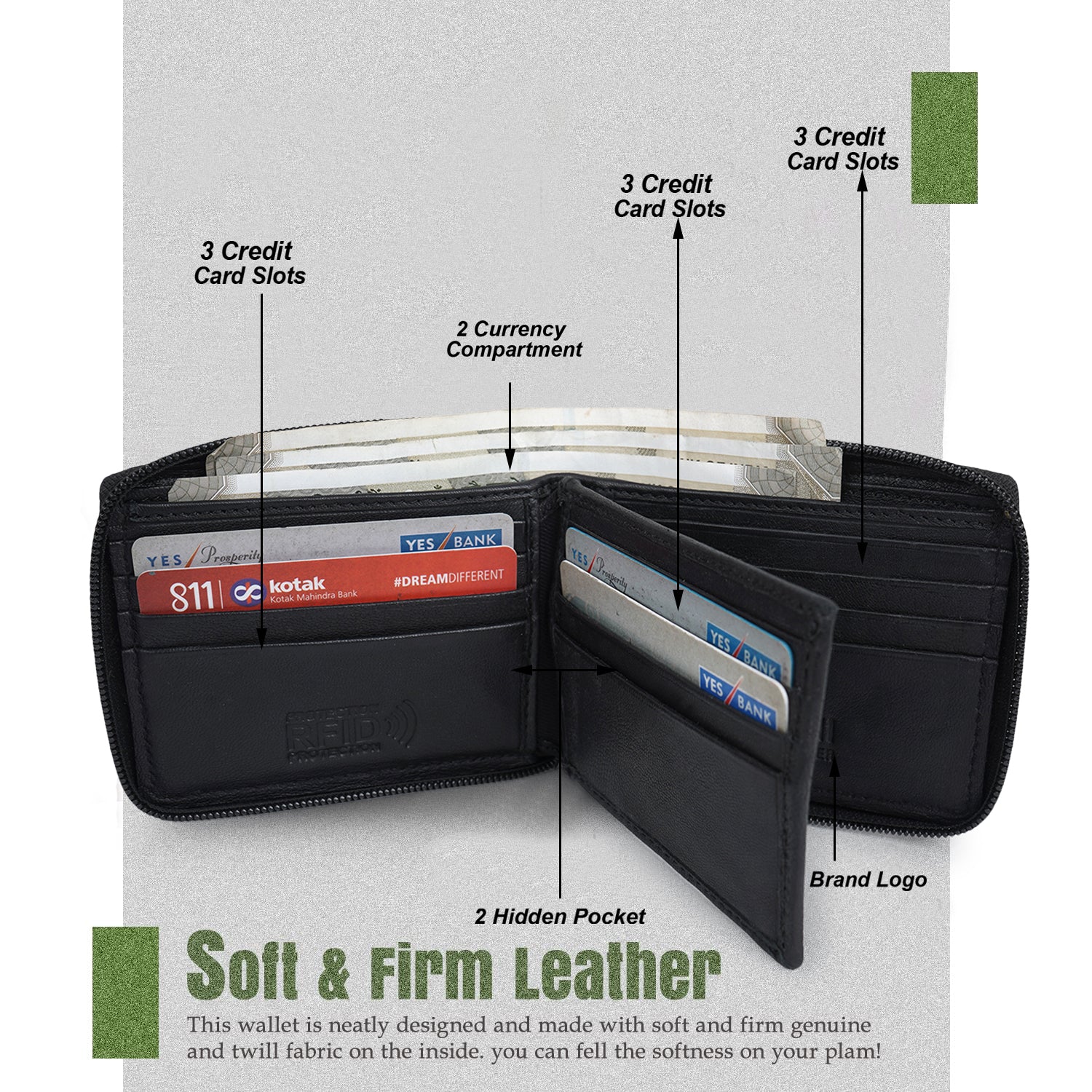 CIMONI Genuine Leather Casual Slim Multi Credit Cards Slot Zip Wallet RFID for Women