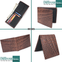 CIMONI Genuine Leather Crocodile Print Ultra Strong Stitching I 5 Credit Card Slots |1 Coin Pocket Wallet for Men