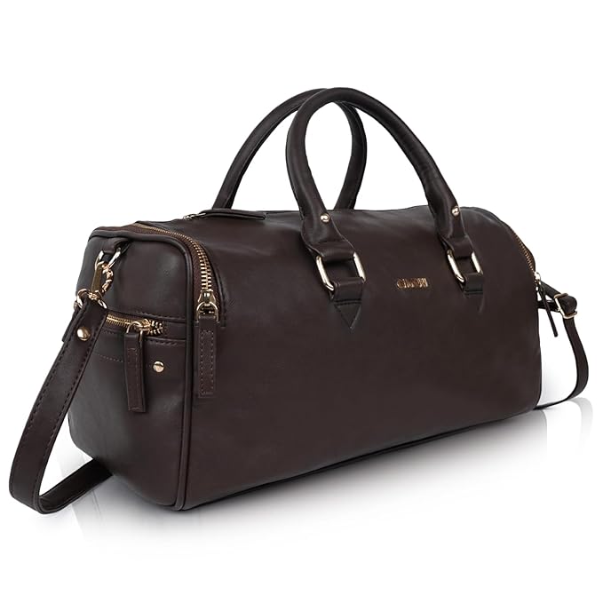 CIMONI® Premium Vegan Leather Duffle Bag Classy Design Travel Shoulder Crossbody Business Spacious Water Resistance Travel Bag (Color - Brown)