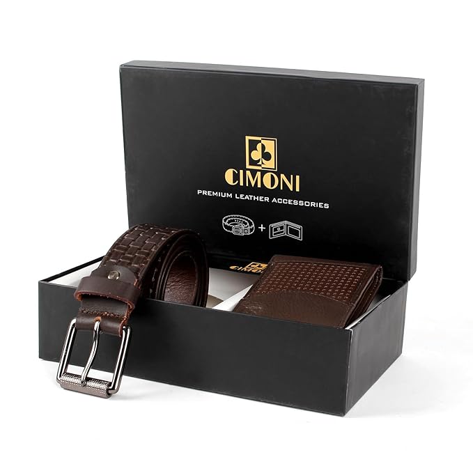 CIMONI® Premium Vegan Leather Belt & Wallet Combo for Men RFID Protection Wallets Trendy Design