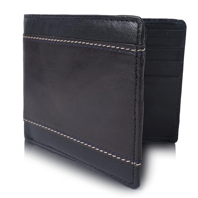 CIMONI® Premium Genuine Leather Wallet for Men Travel Casual Wallet with RFID Blocking 6 Card Sots, 2 Secret Pockets, 1 Transparent ID Window (Color - Black)