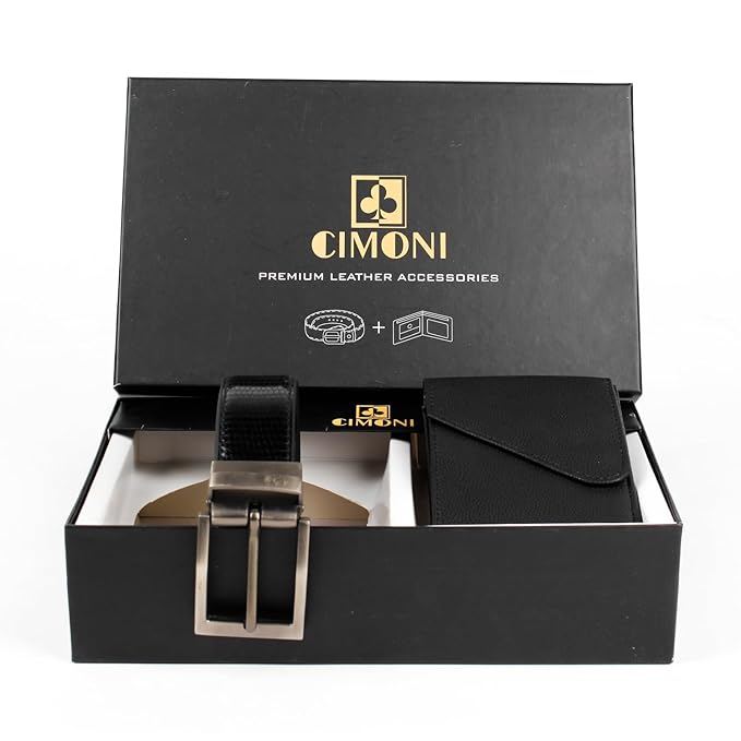 CIMONI® Premium Vegan Leather Belt & Wallet Combo for Men