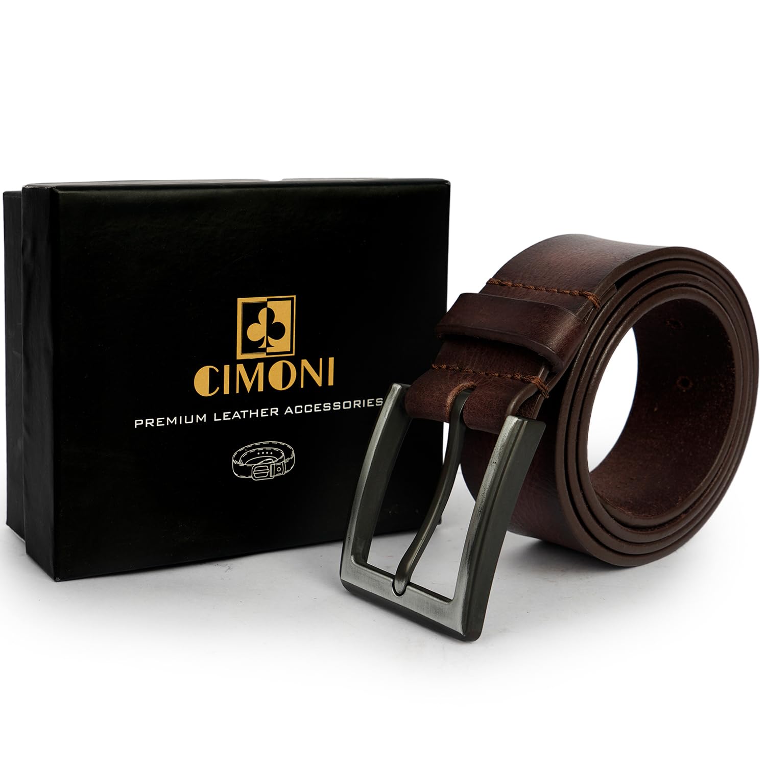 CIMONI® Premium Genuine Leather Belt for Men Jeans & Pants Wear Classic Design Formal & Casual Waist Belt (Color - Brown)