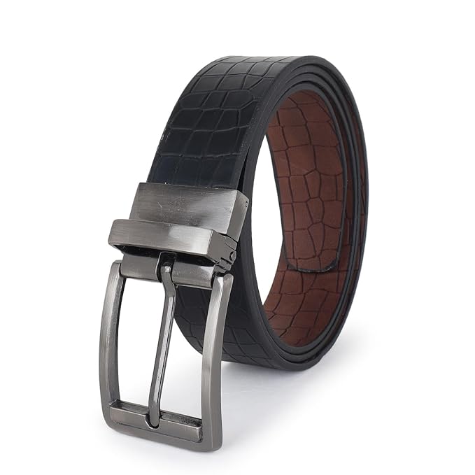 CIMONI® Reversible Vegan Leather Belt for Men with Easier Adjustable 2 in 1 Micro Adjustable Belt (Pack of 1)