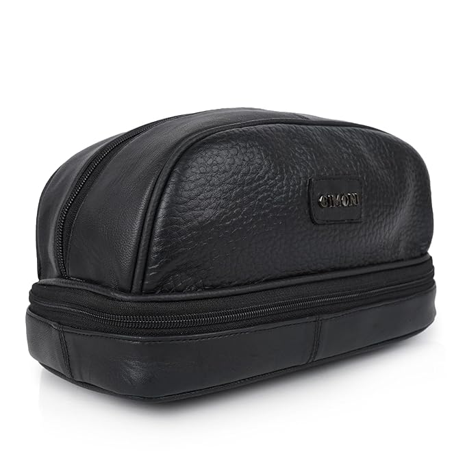 CIMONI® Premium Genuine Leather Toiletry Bag for Men and Women - Travel Organizer Kit with Multiple Pockets Male Toiletries - Stylish Travel Toiletry Kit Shaving Kit Bag (Black)