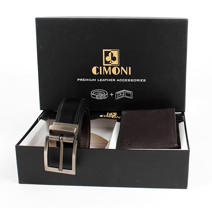 CIMONI® Premium Vegan Leather Belt & Wallet Combo for Men