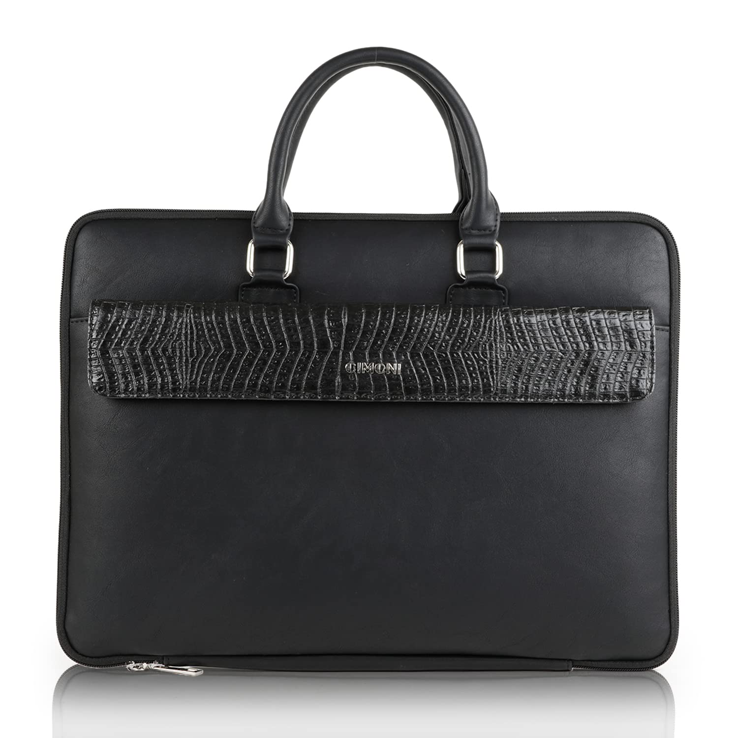CIMONI® Synthetic Vegan Leather Bag Classic Top Handle Laptop Bag Handheld 15.6 Inch Water Resistant Briefcase Messenger Bag Carrying Handbag (Color - Black)