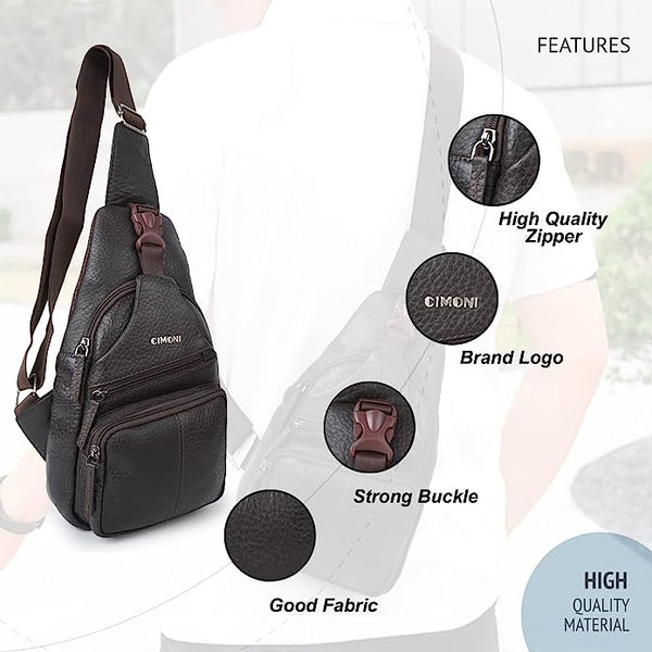 CIMONI Genuine Leather Classic Unique Design Cross Body Chest Bag Outdoor Small Shoulder Side Bags For Unisex