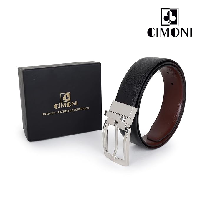 CIMONI® Premium Reversible Genuine Leather Men Belt Jeans & Pants  - Black & Brown (1 Year Gurantee)