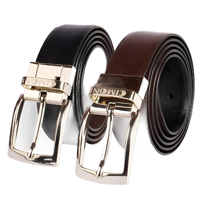 CIMONI® Premium Reversible Genuine Leather Belt for Men Jeans & Pants Wear Classic Design with Easier Adjustable Autolock Buckle 2 in 1 Adjustable Belt - Black & Brown (Pack of 1)