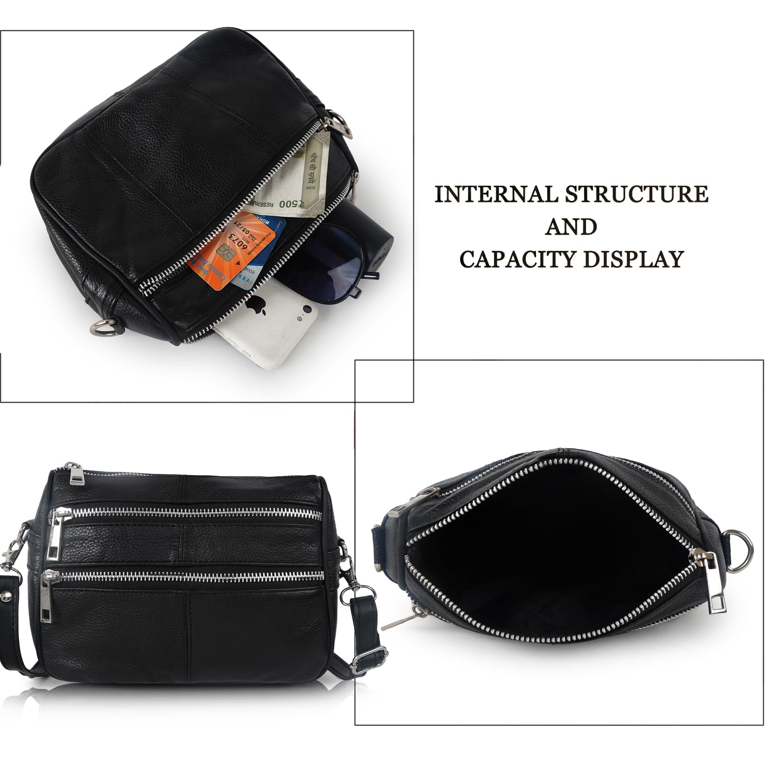 CIMONI® Premium Genuine Leather Hand Bag for Women Stylish & Unique Design Fancy Sling Bag Adjustable Strap Crossbody Women's Purse (Color - Black)