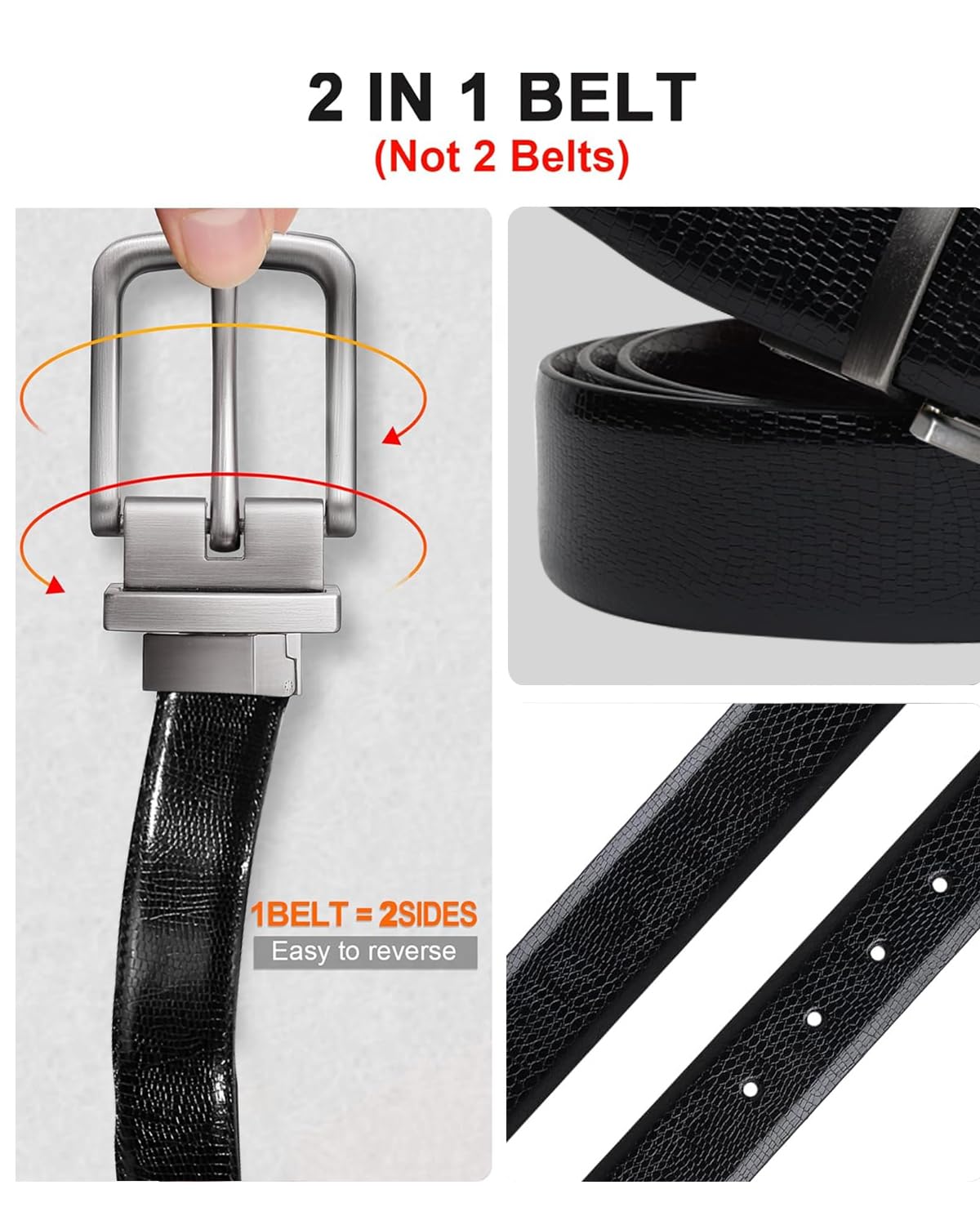 CIMONI® Reversible Vegan Leather Belt for Men with Easier Adjustable Autolock Buckle 2 in 1 Micro Adjustable Belt Fit Everywhere Formal & Casual With Elegant Gift Box (Pack of 1)