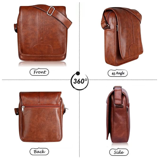 CIMONI® Vegan Leather Sling Bag for Men Classic Side Bag Shoulder Bag With Adjustable Strap Cross Body Bag for Travel, Office, Collage (Brown)