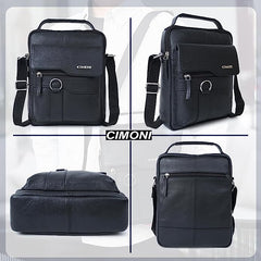 CIMONI Genuine Leather Classic Black Office College Crossbody Daytrip Shoulder Men Sling bag