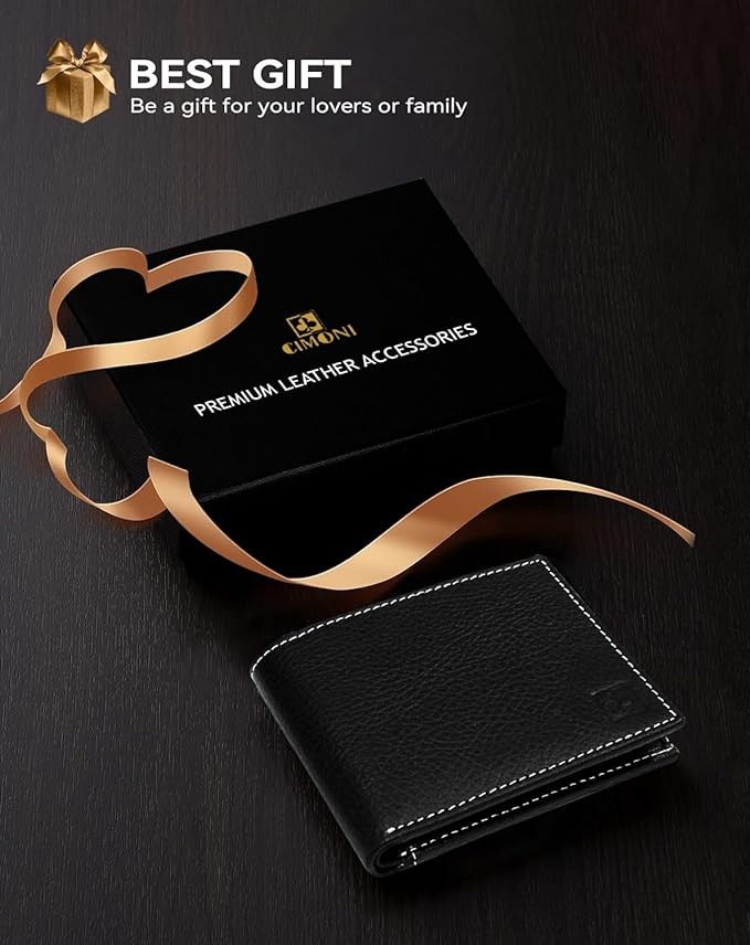 CIMONI® Premium Genuine Leather Wallet for Men Casual Wallet with RFID Protection 4 Card 1 Coin Slots Slim Elegant Design Wallet (Color - Black)