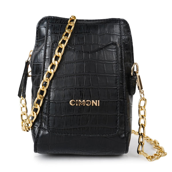 CIMONI Trendy Mobile Sling Bag for Ladies/Girls Small with Chain Strap Side Purse For Women Cross Sling Wallet/Mobile Case (Matte Croco)