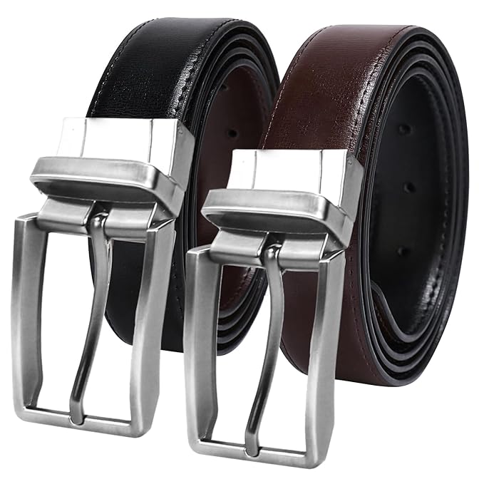 CIMONI® Reversible Vegan Leather Belt for Men with Easier Adjustable Autolock Buckle 2 in 1 Adjustable Belt (Black & Brown) - Pack of 1