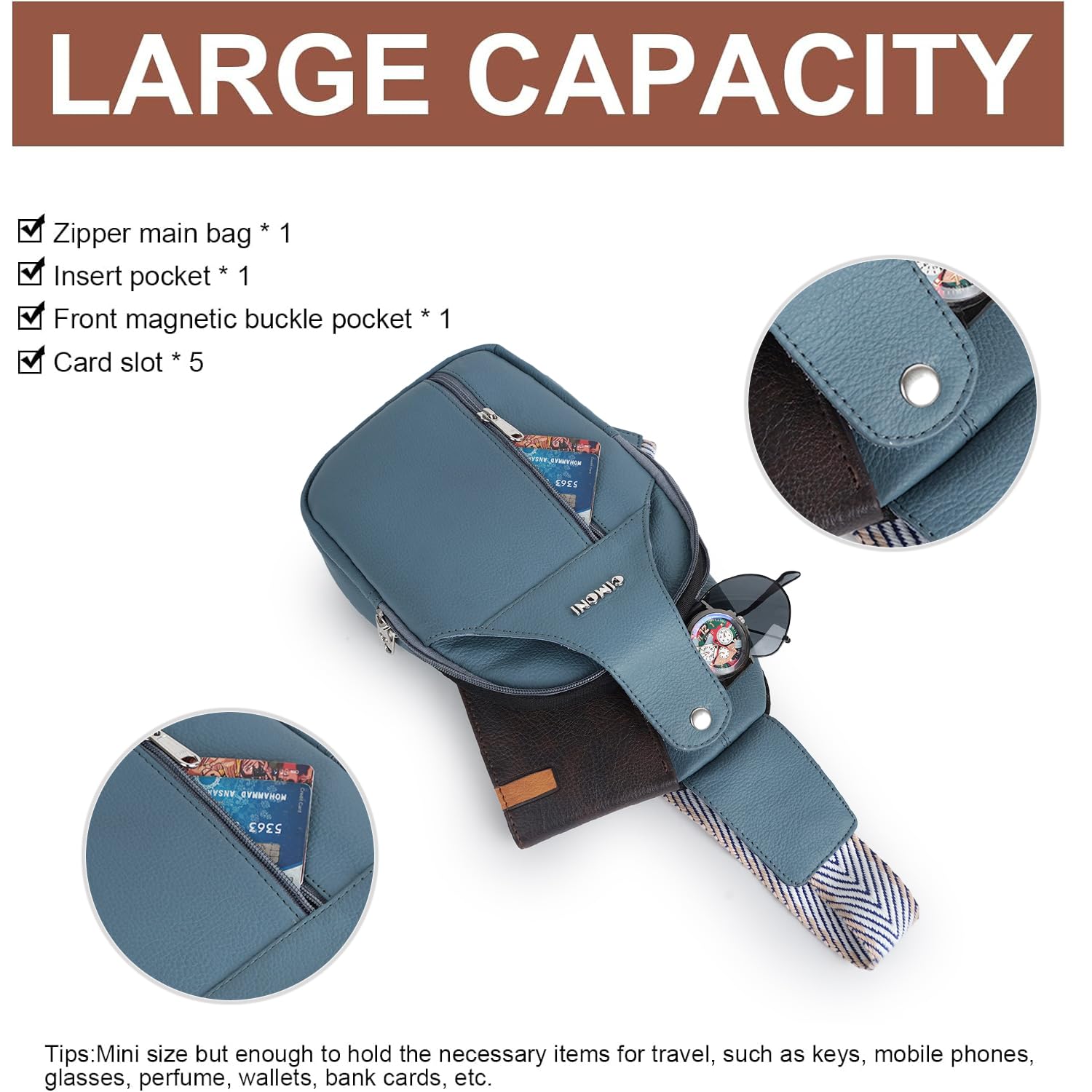 CIMONI® Premium Genuine Leather Cross Body Bag Outdoor Small Shoulder Side Purse Unisex Chest Bag External Mobile Zipper Pocket