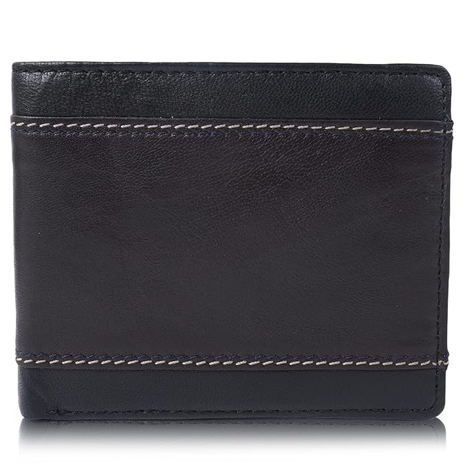 CIMONI® Premium Genuine Leather Wallet for Men Travel Casual Wallet with RFID Blocking 6 Card Sots, 2 Secret Pockets, 1 Transparent ID Window (Color - Black)