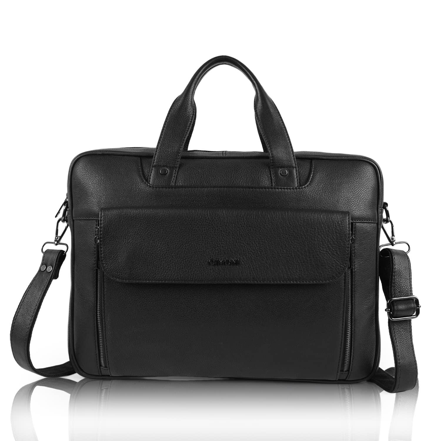 CIMONI® Synthetic Vegan Leather Bag Classic Top Handle Laptop Bag Handheld 15.6 Inch Water Resistant Briefcase Messenger Bag Carrying Handbag (Color - Black)