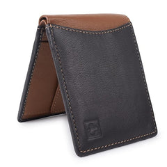 Casual Genuine Leather Slim Travel Wallet for Men & Boys [Black Tan]