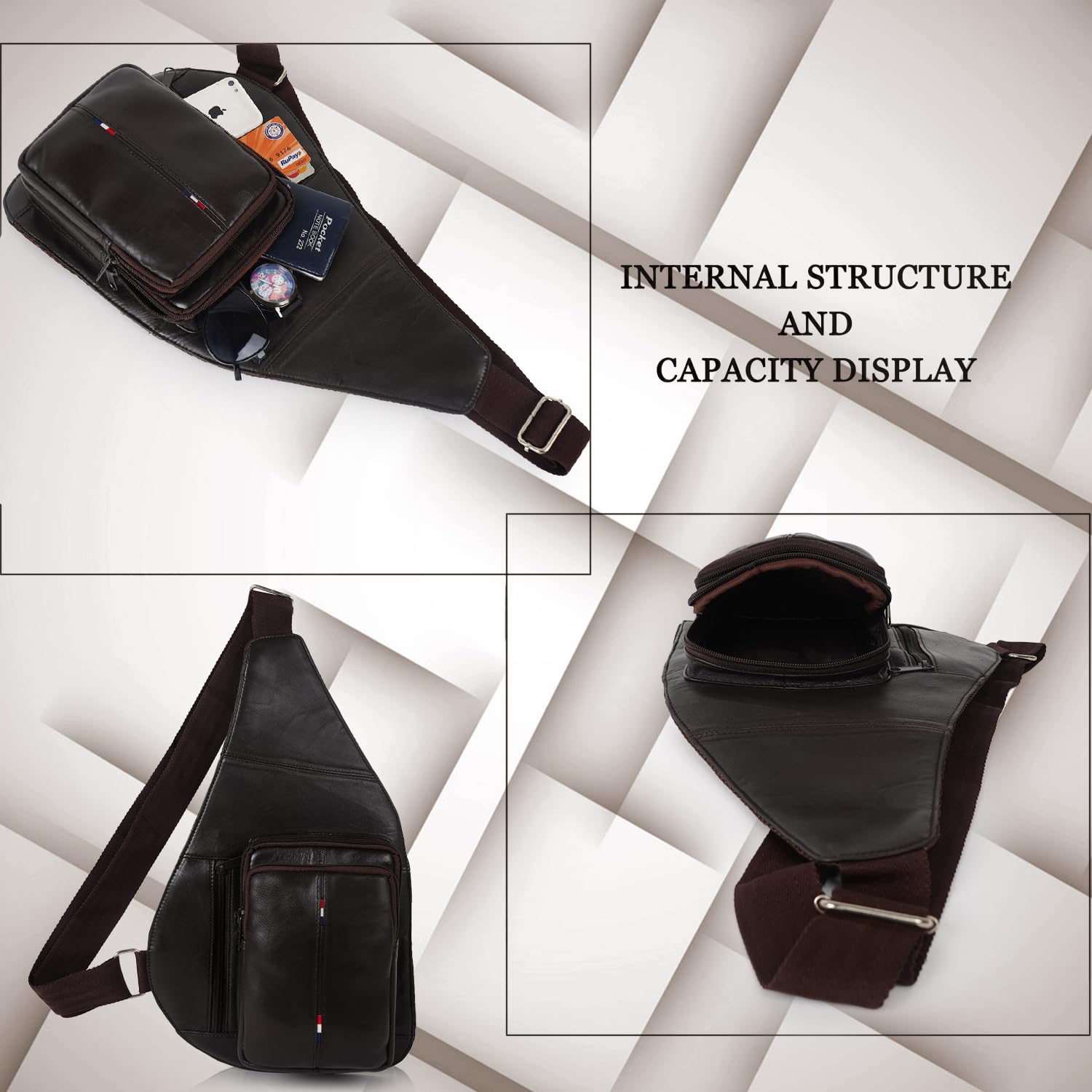CIMONI® Premium Genuine Leather Cross Body Bag Outdoor Small Shoulder Side Purse Unisex Chest Bag External Mobile Zipper Pocket (Color - Brown)