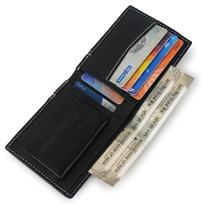 CIMONI® Premium Genuine Leather Wallet for Men Travel Casual Wallet with RFID Blocking 4 Card Sots, 2 Secret Compartments, 1 Coin Window (Color - Black)
