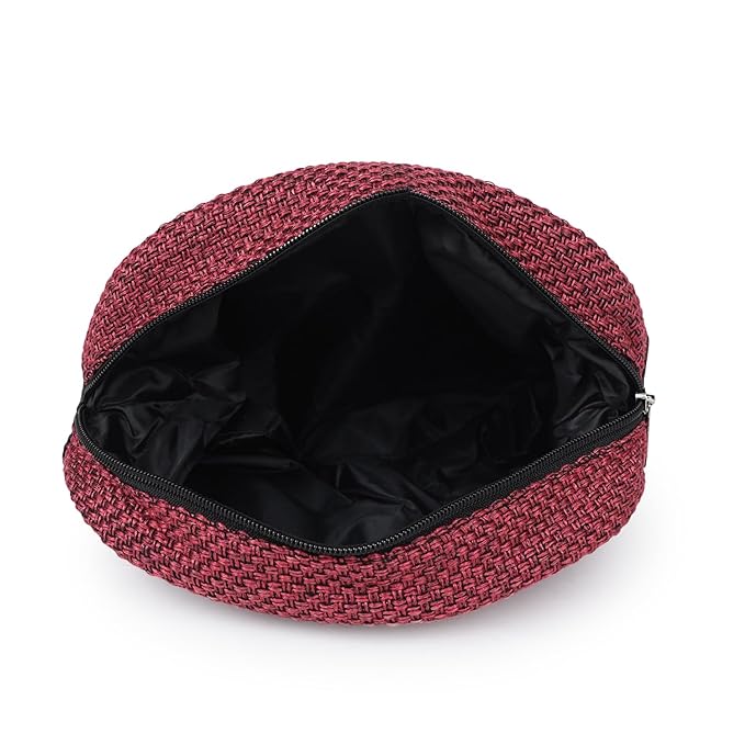 CIMONI® Premium Jute Fabric Makeup Bag Multipurpose Travel Cosmetic Pouch Storage Organizer for Women - Red