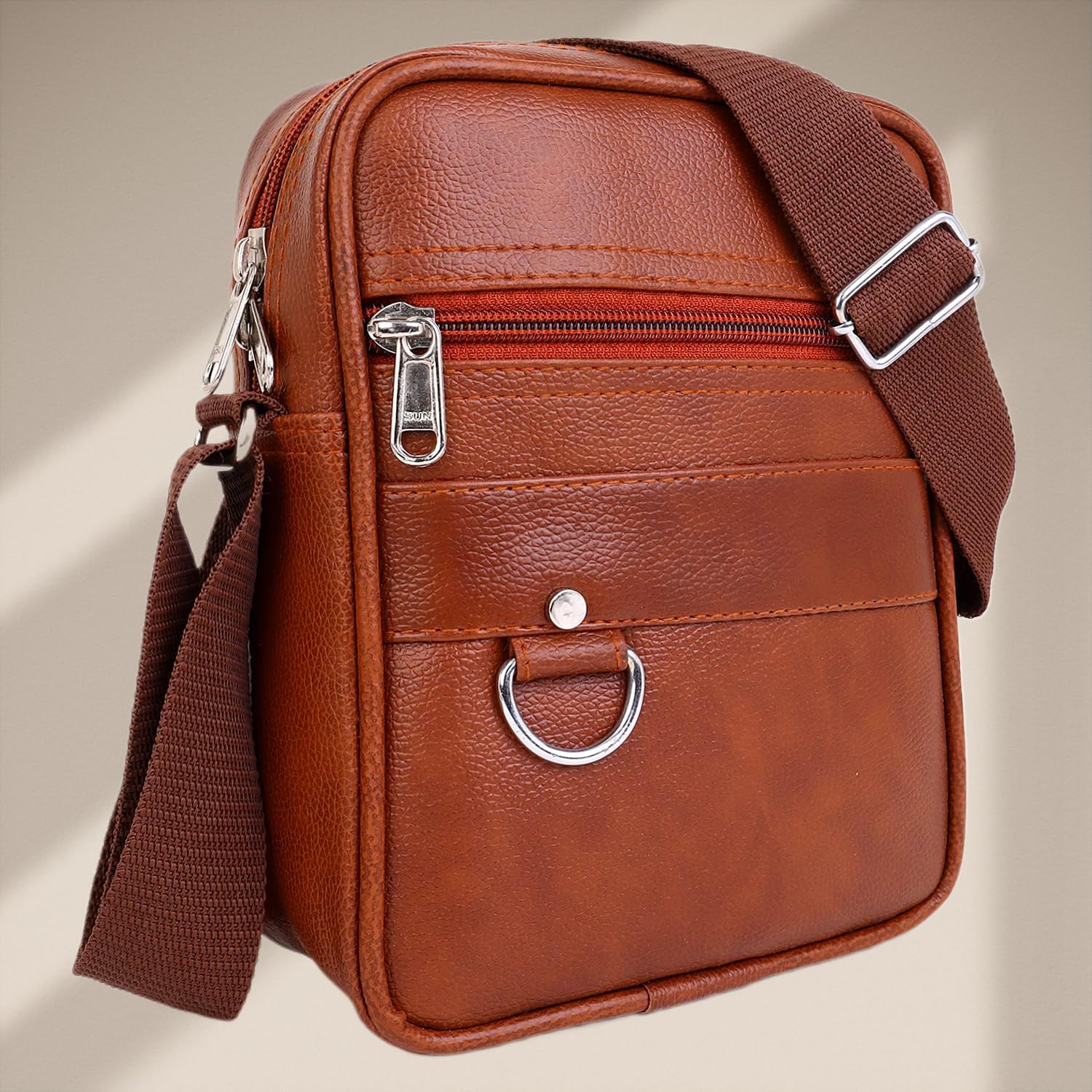 CIMONI® Premium Vegan Leather Sling Bag Hand Bag Stylish Elegant Unique PU Design Purse Strap Crossbody Side Sling Bag Unisex (Tan)