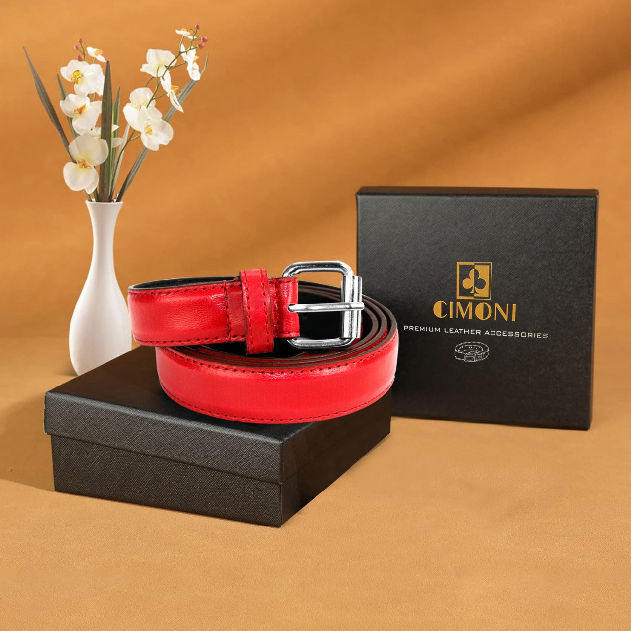 CIMONI Leather women belt of casual & formal uses [Red Color]
