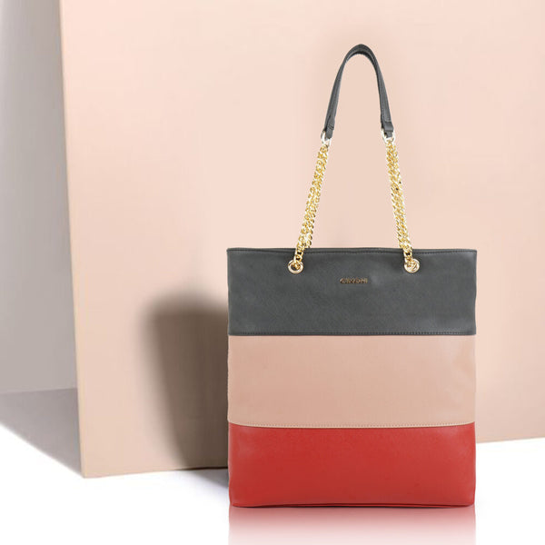 Stylish Chain Top Handle Strap Multicolor Shoulder Handbag For Women