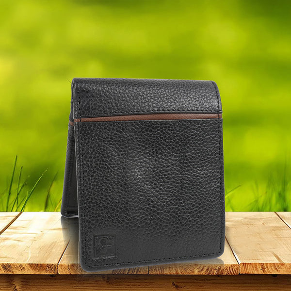 Black Self Design Genuine Leather Wallet - CIMONI 