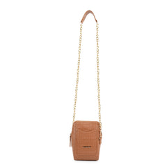 Matte Croco Tan Brown Mobile Sling Bag for Girls with Chain Strap - CIMONI 
